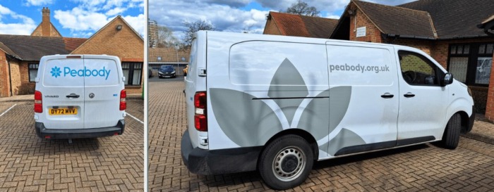 Two van wrapping pictures from our Vehicle Livery service for Peabody