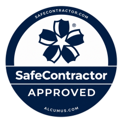 Alcumus SafeContractor Approved accreditation logo featuring a navy blue and white circular badge, recognising CDP’s commitment to health and safety standards.